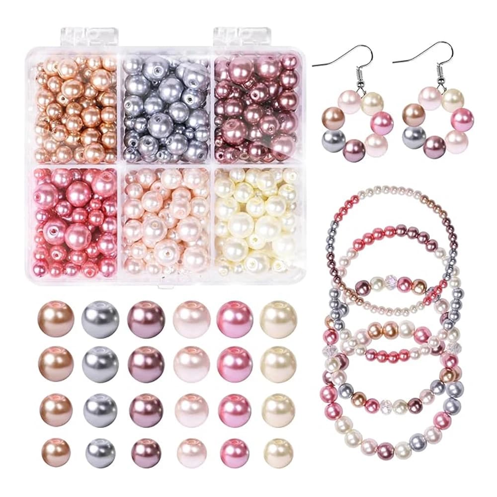 DIY Beads 420 PCS Pearl Beads for Jewelry Making  6 Colors 4 Size DIY Pearl Beads with 2mm Holes, Pearl Beads for DIY Craft Neck
