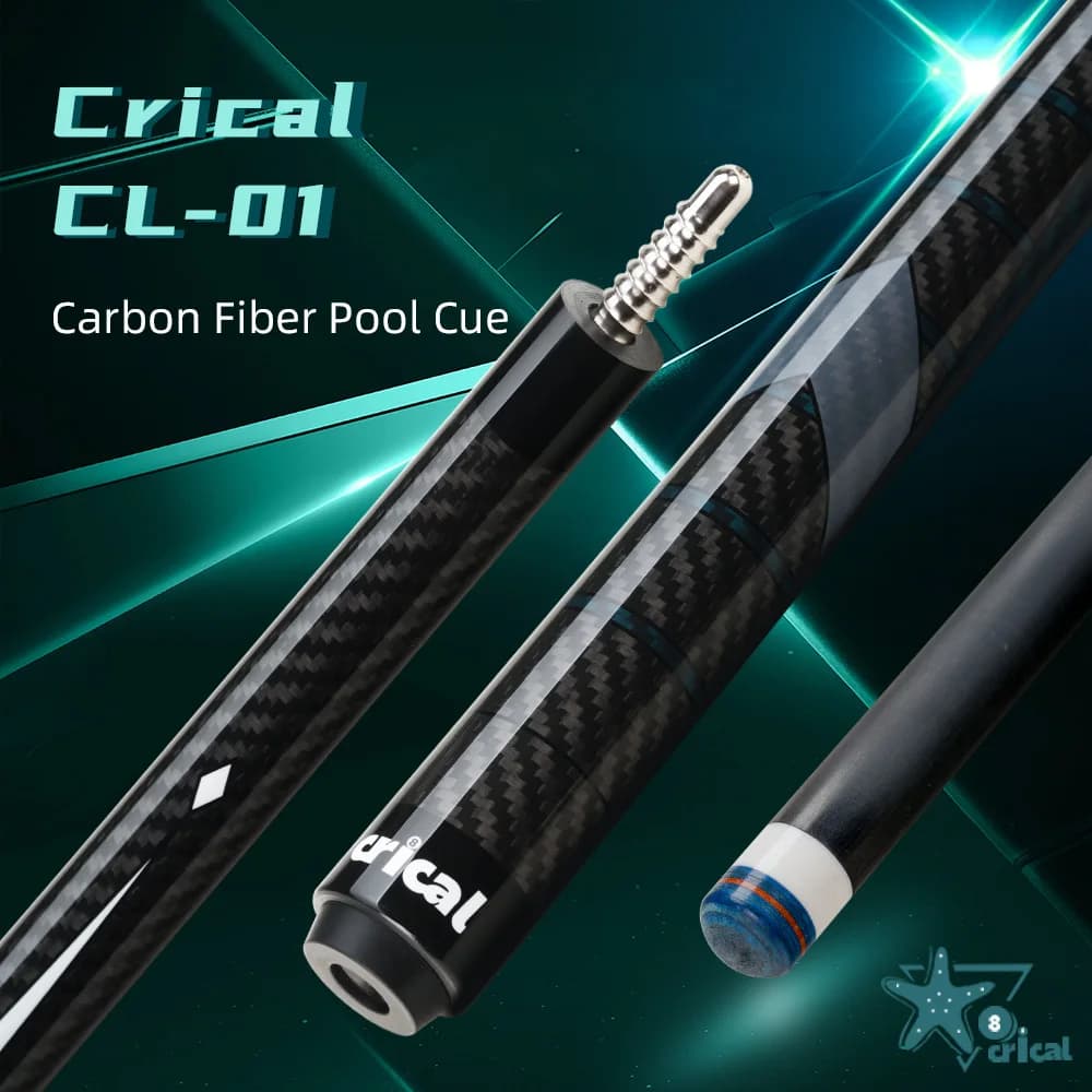 Crical Carbon fiber pool cue 12.5mm tip 3/8*8 pin carbon fiber cue stick 1/2 Split low Deflection billiard cue