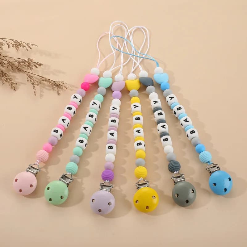 Personalized Name Baby Pacifier Clips Chain Dummy Nipples Holder Clip Silicone Heart DIY Newborn Accessories Teething Toys Gifts