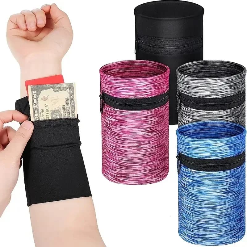 Mini Unisex Cotton Wrist Wallet Pouch with Zipper for Fitness Sports Running Gym Cycling - Secure Coin Purse Band