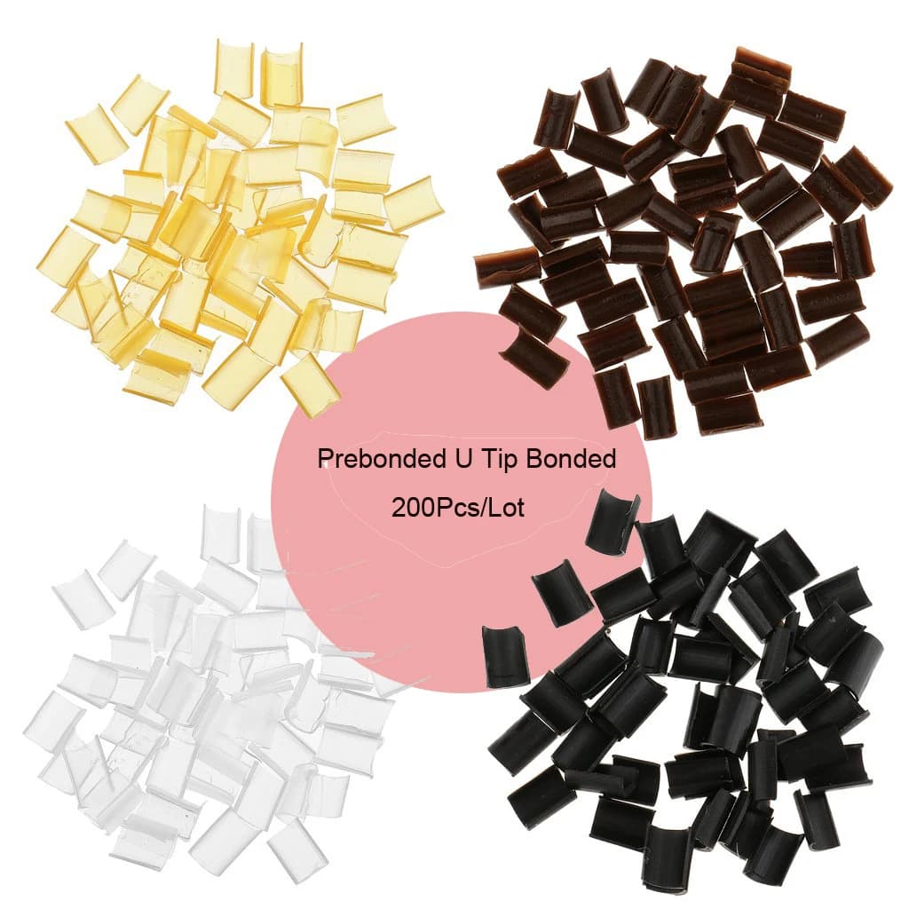 Keratin Glue U Tip Glue Chips 200pcs Prebonded Fusion Rebonded Beads Nail Bond Tip Flat Tips Glue Rebonds  Keratin Bonding Glue