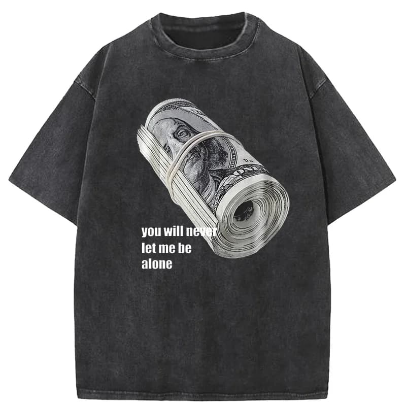 Bundle of Banknotes Vintage Tshirt Men Streetwear Hip Hop Print T-Shirt Harajuku Summer Cotton Washed Tshirt Clothes