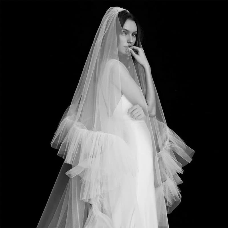 New Bridal Veil 3M Long Wedding Veils Ruffle Edge White Luxurious Veil Blusher for Bride With Comb velos de novia Cathedral