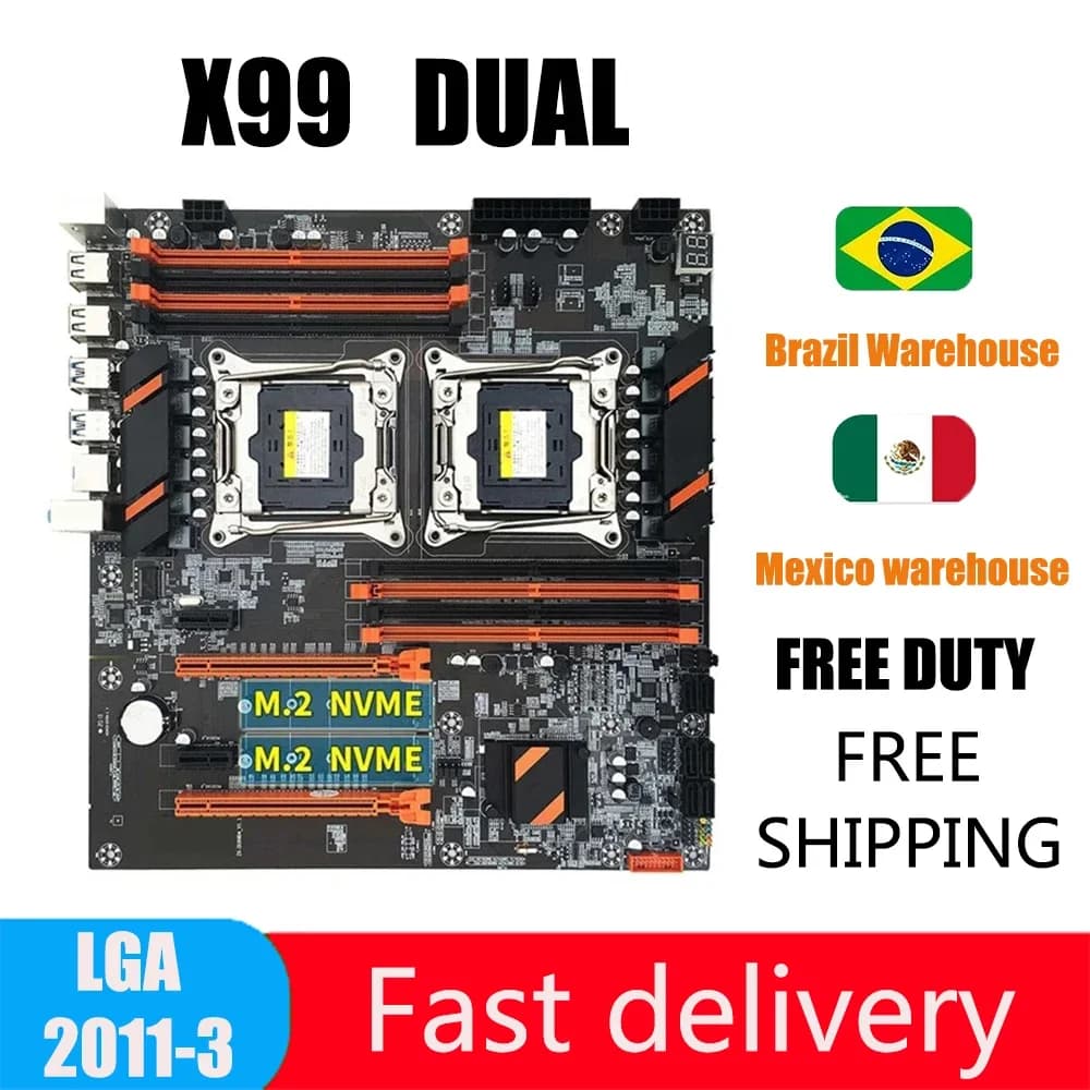X99 Motherboard Dual CPU M.2 LGA 2011 V3 E-ATX USB3.0 SATA3 8 DIMM DDR4 Support Xeon Processor Slot 2011-3