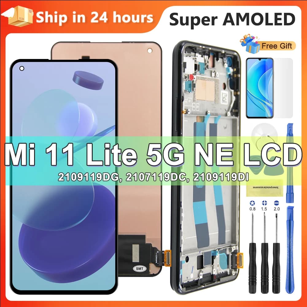 6.55" Mi 11 Lite NE 5G Display Screen, For Xiaomi 11 Lite 5G NE 2109119DG LCD Display Touch Screen With Frame Digitizer Assembly