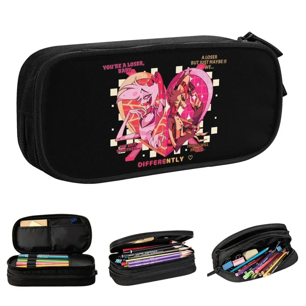 Hazbins Angel Husk Pencil Cases Anime Pencil Box Pen Holder for Student Large Storage Pencil Bags School Supplies Stationery