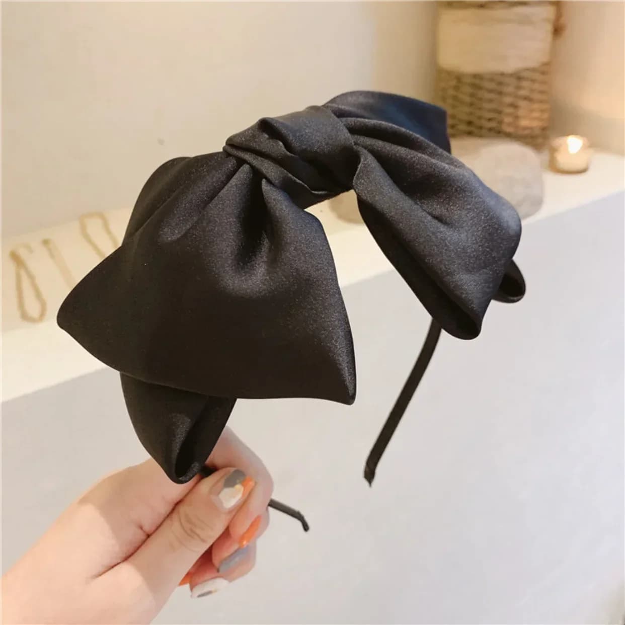 Vintage Black Big Bow Headband Beautiful Women's Wide Hairband Accessory Girls' Fashionable Hair Hoop Bezels for Stylish Hairdo