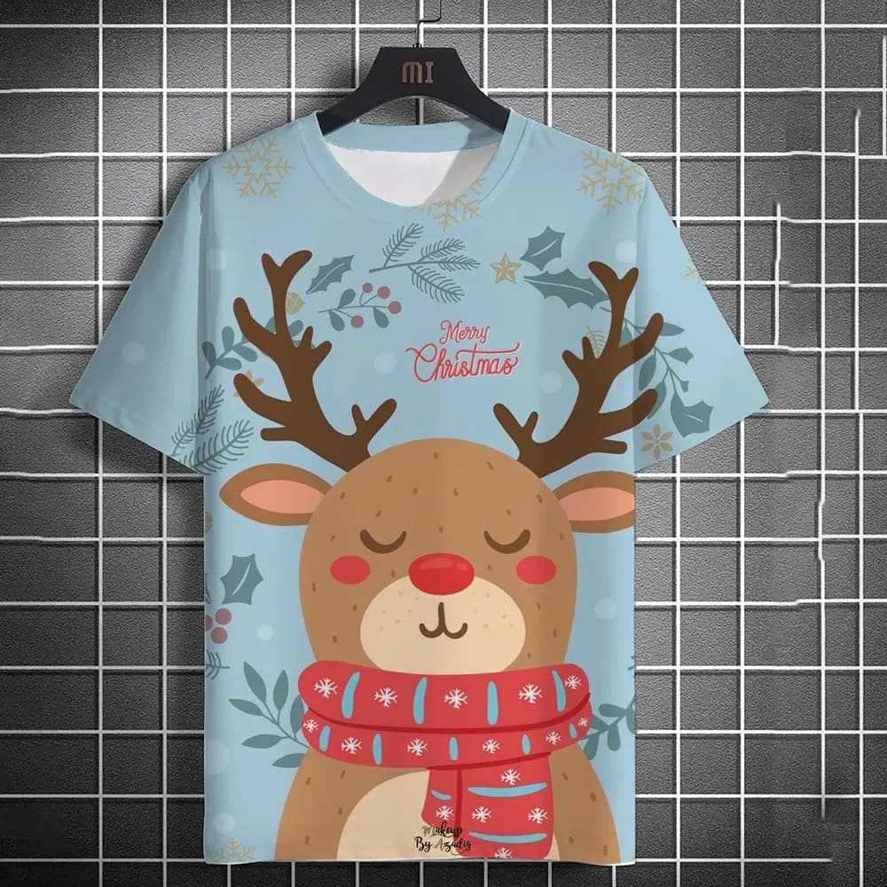 3D Funny Christmas Men's T-shirt Festival T-Shirt Summer New fashion Santa Claus Reindeer pattern Short Sleeve O-Neck y2k Top