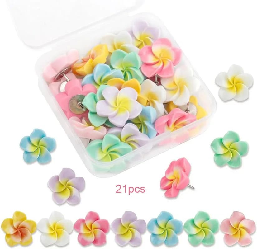 21 PCS Colorful Flower Push Pins Cute Thumb Tacks for Cork Board Map Photo Calendar Cubicle Sccessories for Home Office Supplies