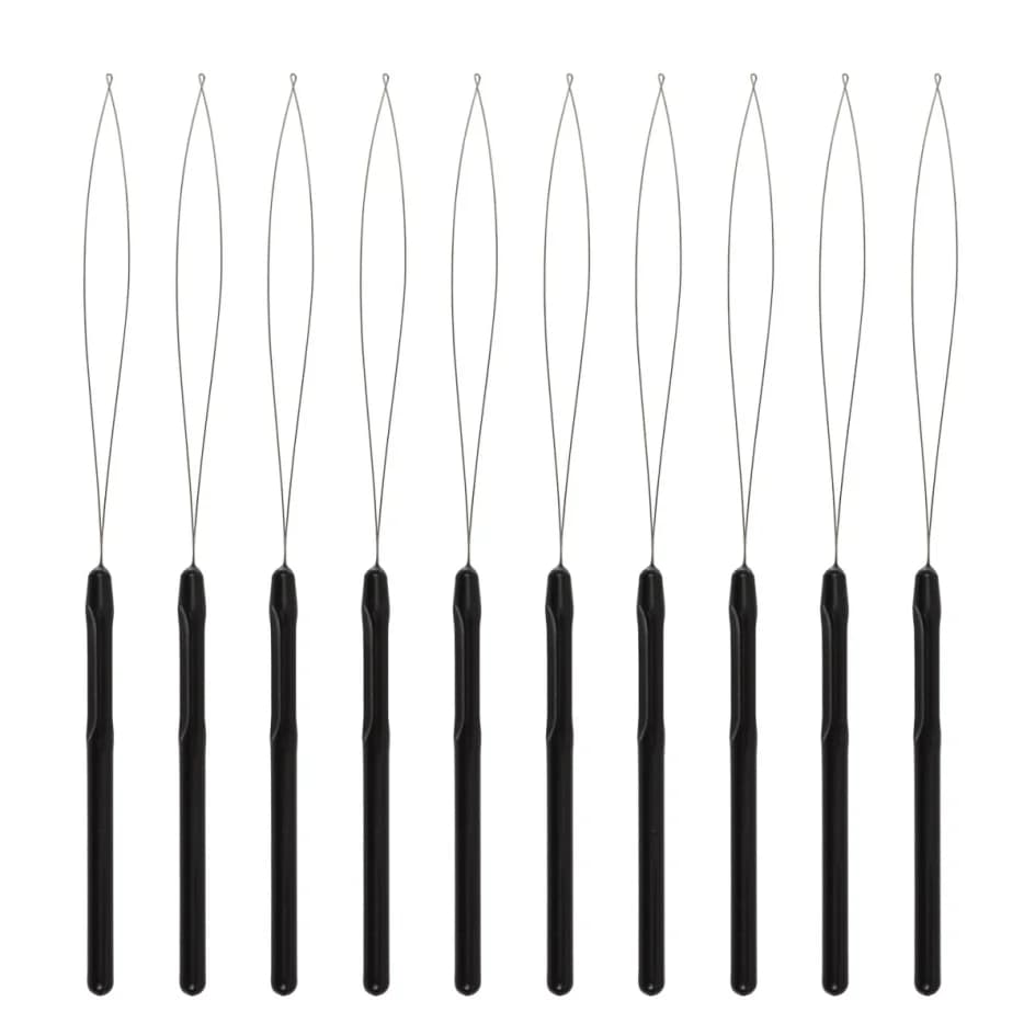10 pcs Hair Extensions Loop Needle Pulling Hook Tool Needle Threader Loop Tool for Silicone Microlink Beads