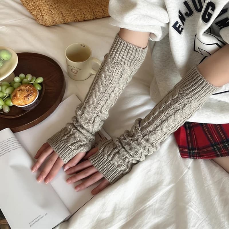 Women Knitted Arm Warmer Long Fingerless Gloves Mitten Winter Y2K Solid Arm Sleeve Fashion Casual Soft Girls Clothes Punk Gloves