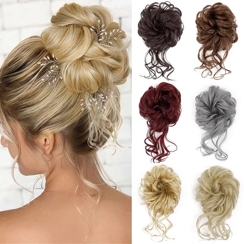 AZQUEEN Synthetic Messy Chignon Dount Hair Bun with Elastic Band Curly Messy Bun Scrunchies Updo Hairpiece Extension for Women