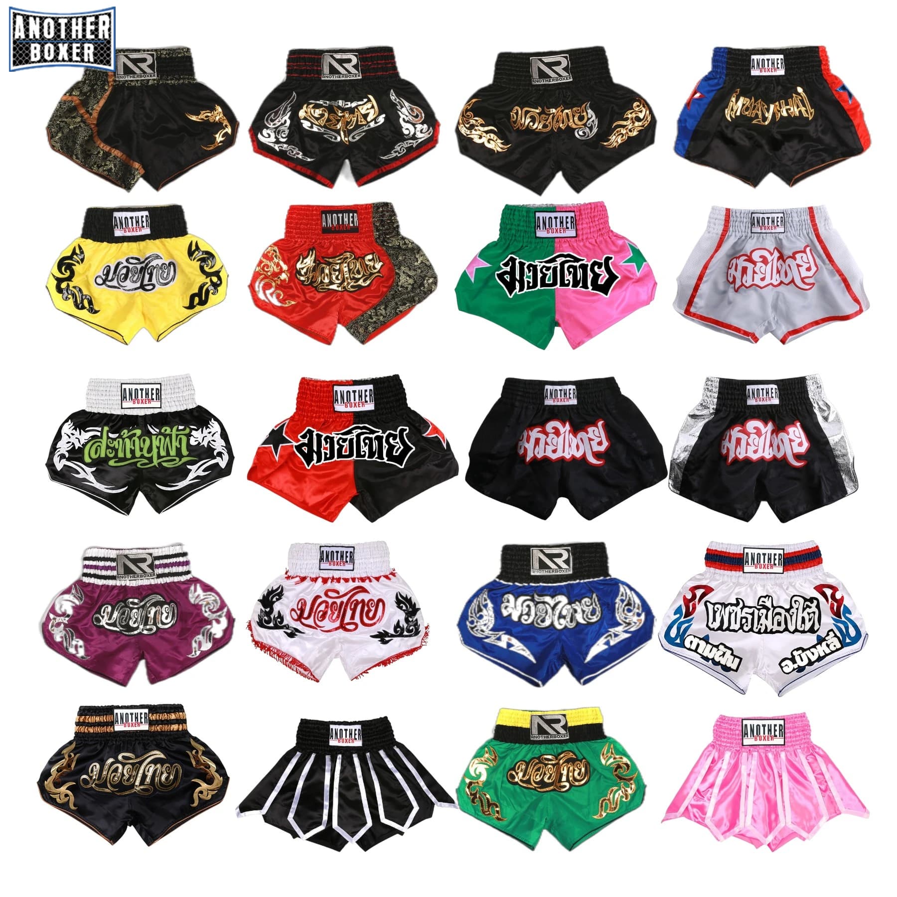 ANOTHERBOXER Muay Thai Shorts, Embroidered Traditional Boxing Pants, Sportswear for Men Women, Breathable Training Kids Shorts