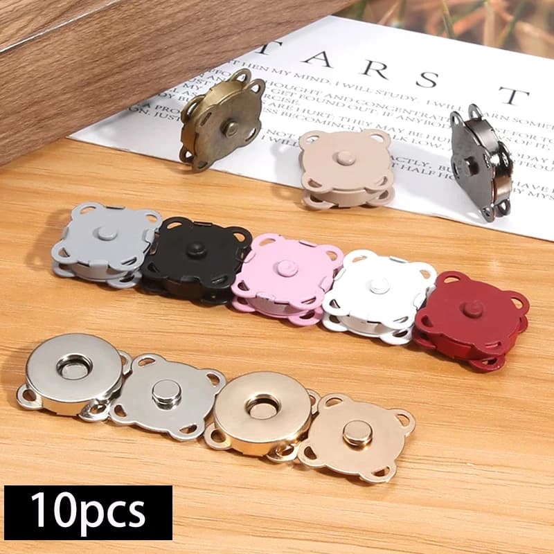 10 Sets Magnetic Snap Button Metal Plum Blossom Sew on Button Clasps Fasteners for Purses Handbag Clothes DIY Accessories