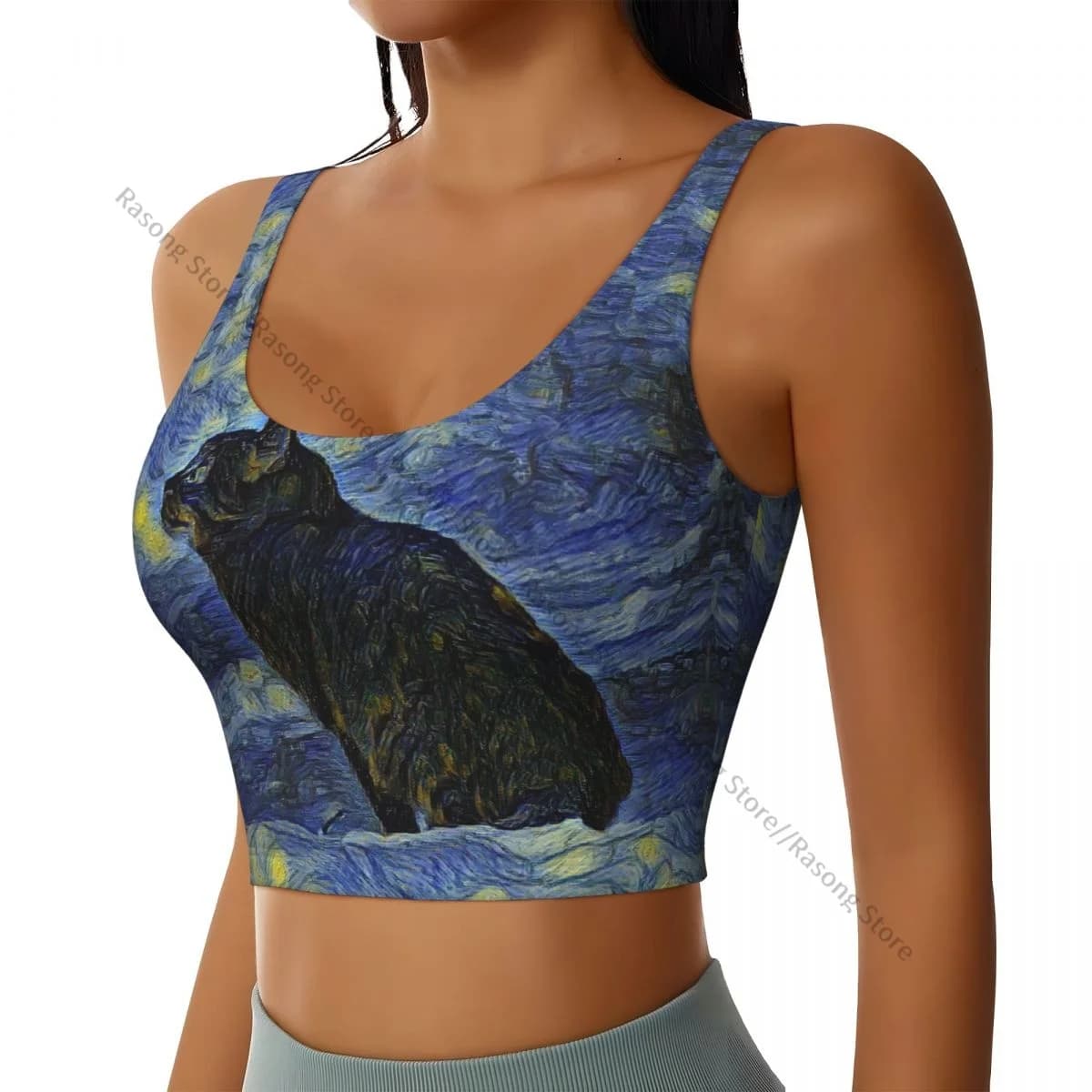 Women Sexy Sports Vest Shambhala Cat In Vincent Van Gogh Impressionist Art Female Streetwear Sport Lingerie Tee Crop Top