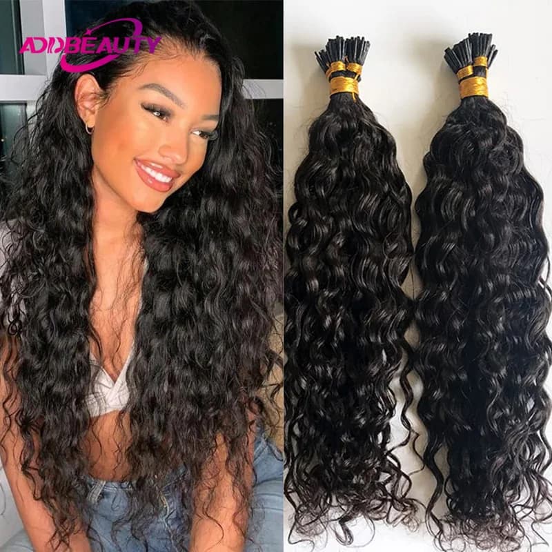 Water Wave ITip Hair Extensions Human Hair Extensions Addbeauty Curly Keratin Capsule Hair Natural Fusion Hair Extensions Ombre