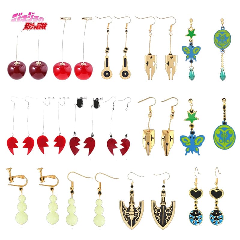 Anime JoJo Bizarre Adventure Drop Cherry Earrings Pendants Kakyoin Noriaki Earrings Ear Clip Cosplay Props Women Jewelry Gift