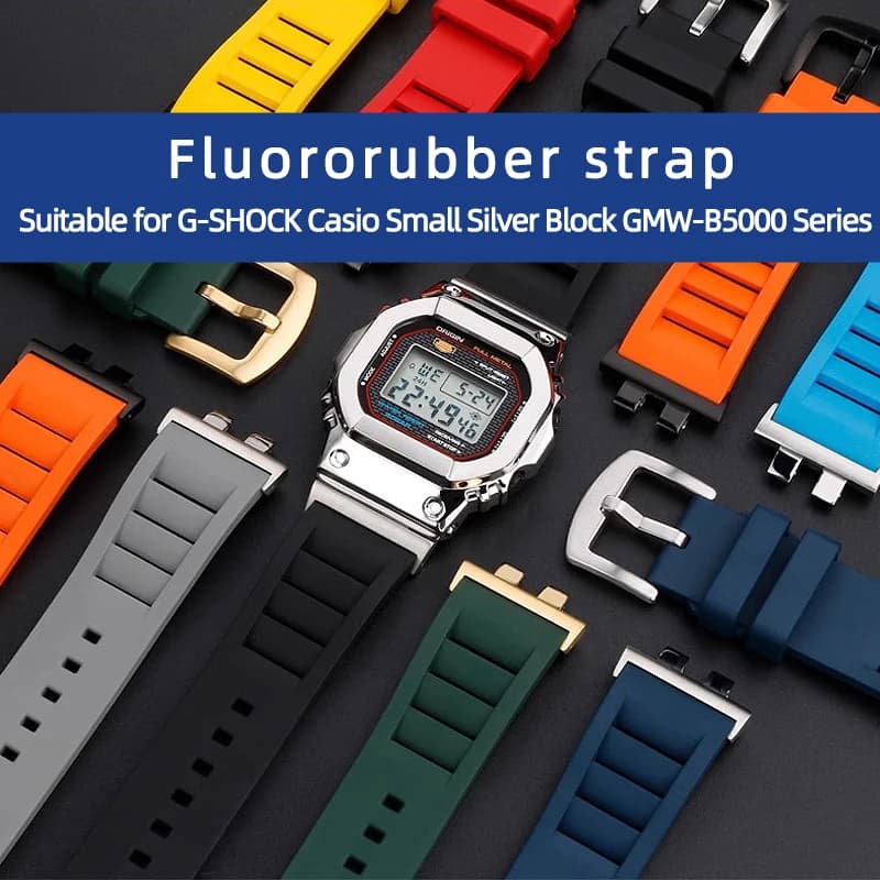 Suitable for G-SHOCK Casio Small Silver Block GMW-B5000 Series High quality fluororubber strap Men's watch accessories