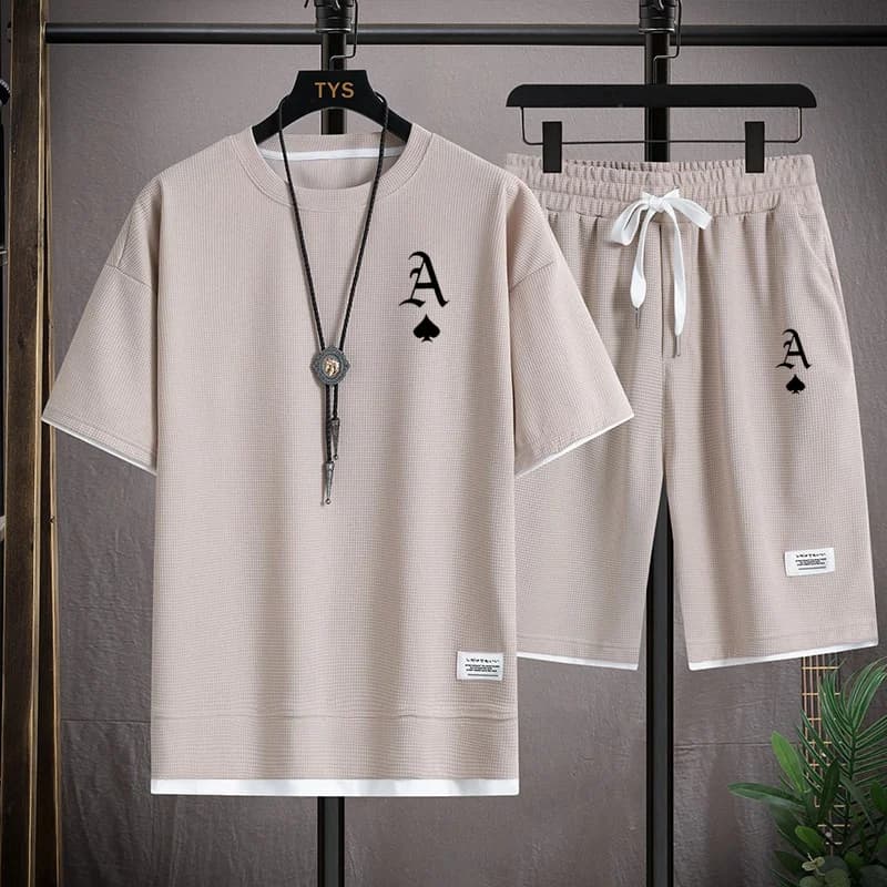Fashionable casual men's sports suit short-sleeved T-shirt and outdoor summer sports shorts two-piece set daily casual