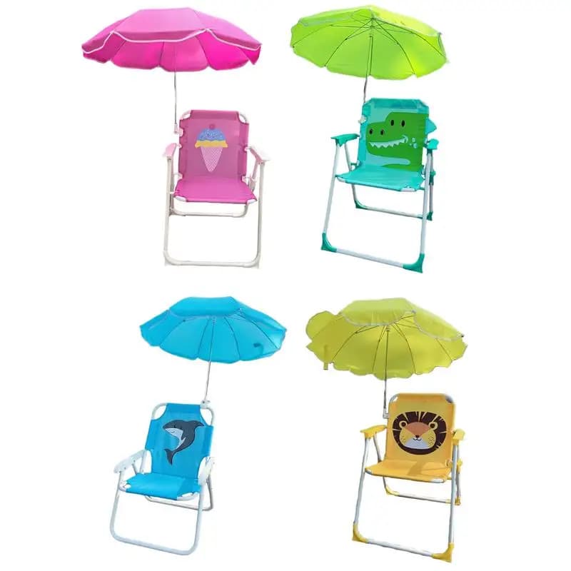 Kids Camping Chair with Outdoor Umbrella Folding Lightweight and Sturdy Wind Resistant Sand Seat for Beach Outdoor Camping