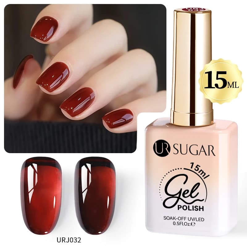 UR SUGAR 15ml Wine Cherry Red Jelly Gel Nail Polish Christmas Nails Art Gel Polish Translucent Nail Gel for Winter Manicure Art
