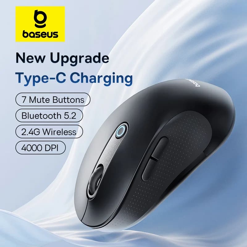 【New Upgrade】Baseus Rechargeable Wireless Mouse Type-C Charging Bluetooth 5.2 4000 DPI Computer Laptop Mute Mice Ergonomic Mouse