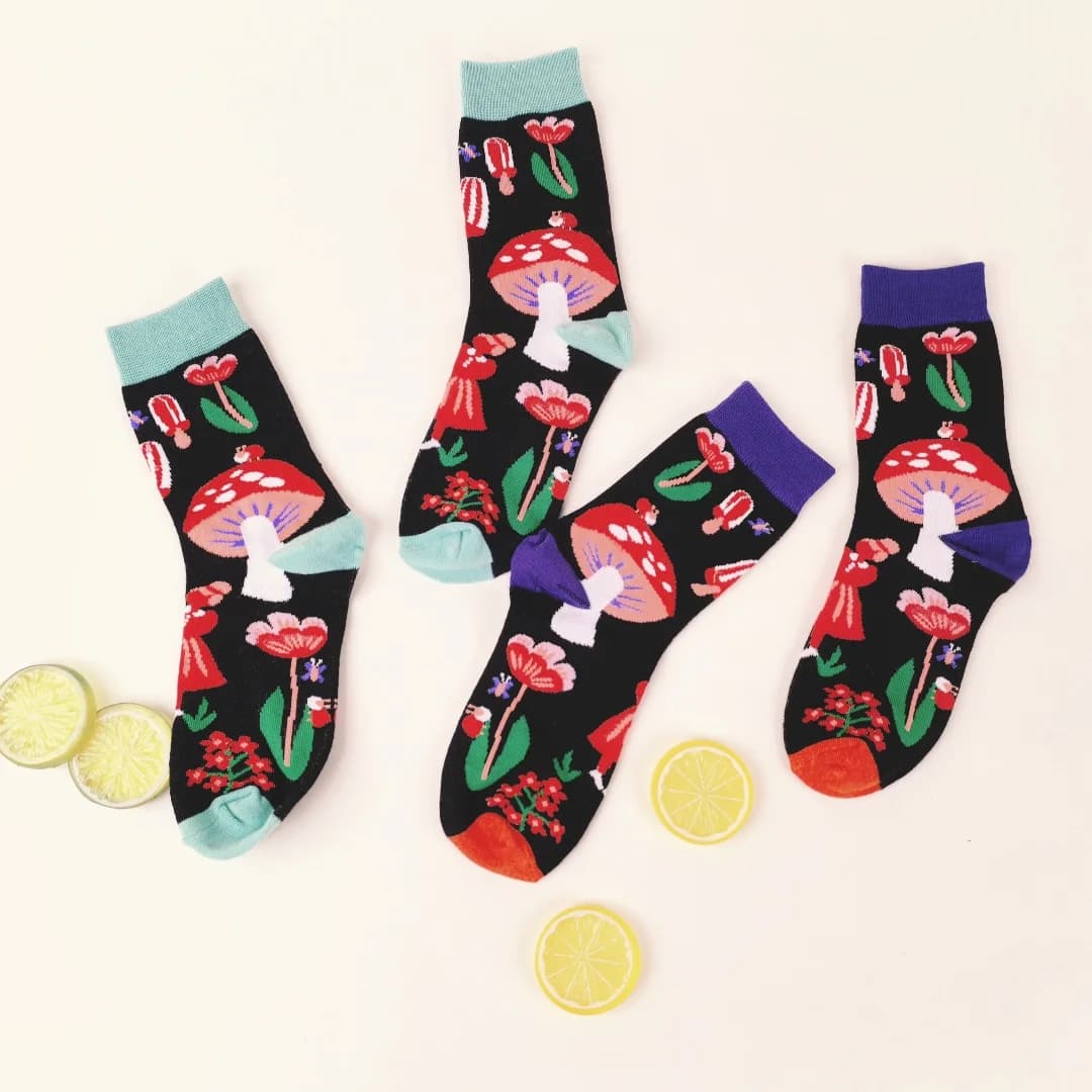 1/3 Pairs Women's Flower Mushroom Pattern Mid-calf Socks Suit In All Seasons For Daily