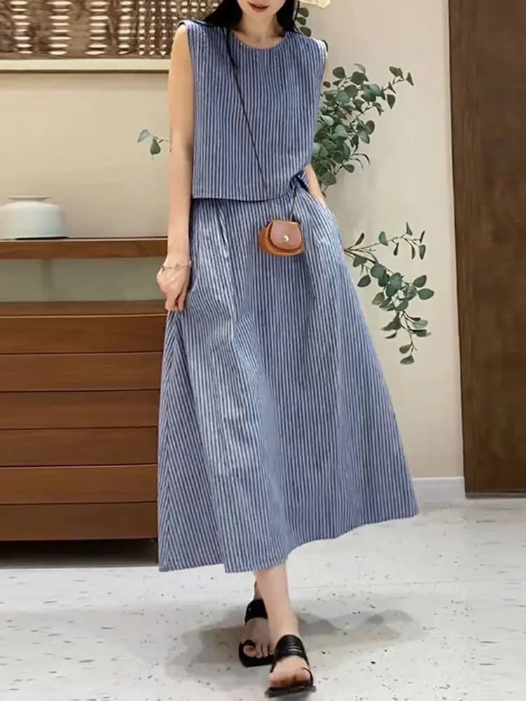 2PCS Women Elegant Matching Sets ZANZEA Summer Sleeveless Blouse Dress Sets 2pcs Holiday Outfits Fashion Work Tracksuits 2024