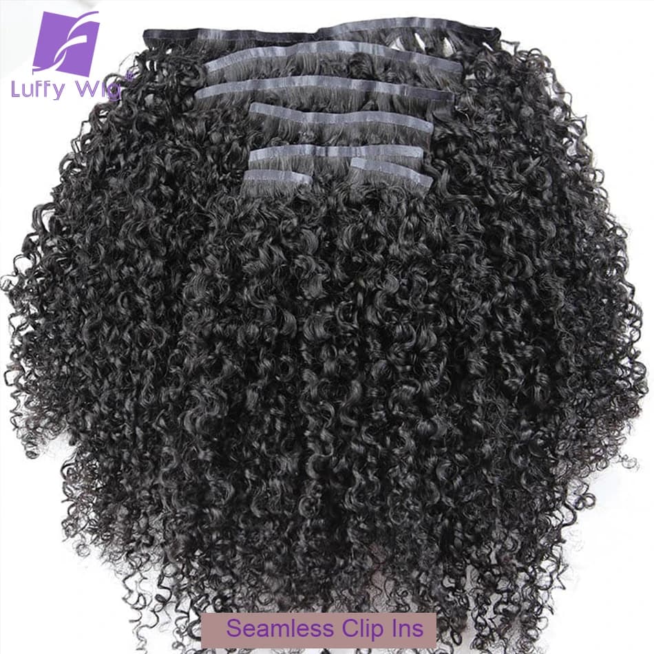 Seamless PU Clip in Hair Extensions Human Hair Brazilian 3C 4A Afro Kinky Curly Hair Bundles Skin Weft Clip Ins Extension 100G