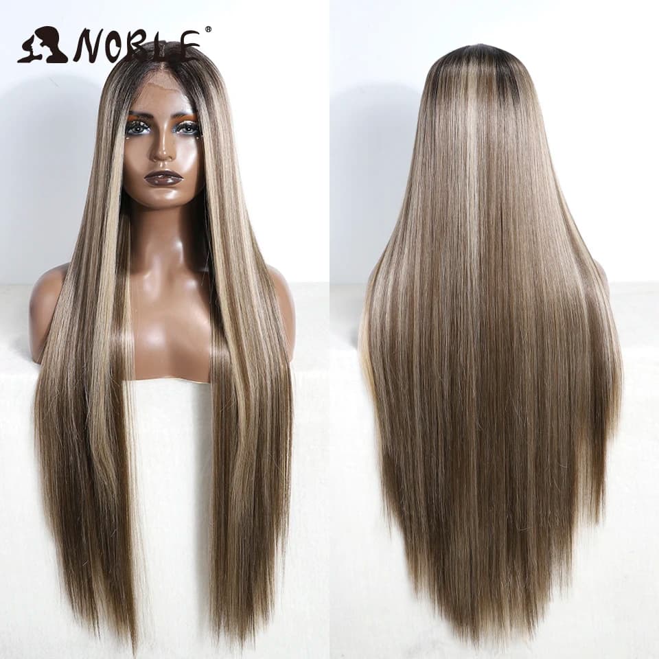 Noble Cosplay Lace Wigs For Women Long Straight Synthetic Lace WIg 36 Inch Ombre Blonde Lace Wig  Blonde Wig Synthetic Lace Wig