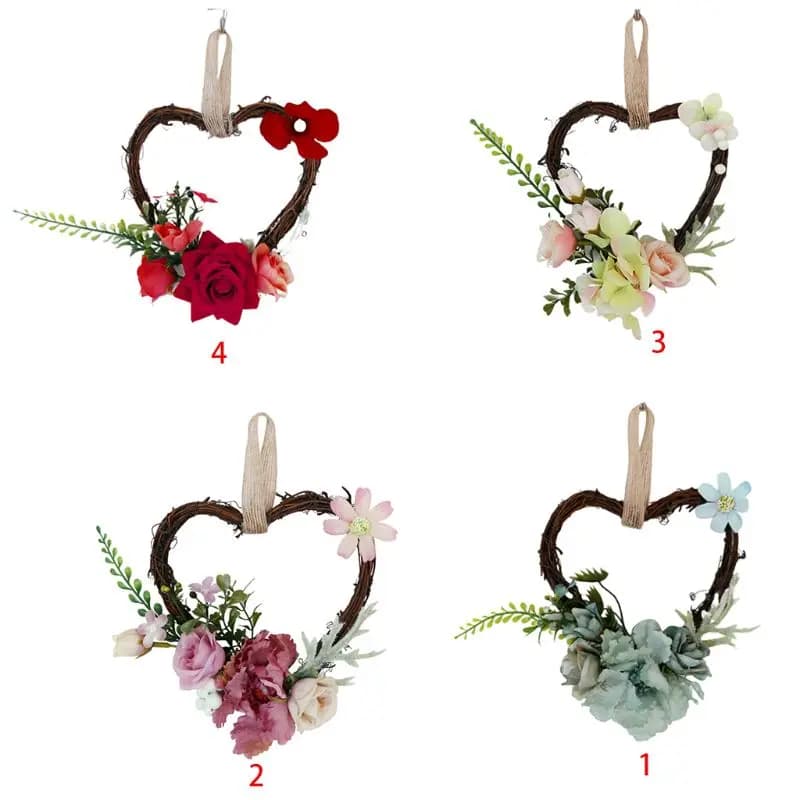 Y1UB Heart Shaped Wreath Artificial Flower Romantic Hanging for Wedding Party Car Front Door Valentines Decoration
