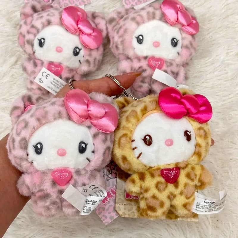 Sanrio Character Peripheral Leopard Print Bear Series Hello Kitty Plush Pendant Kawaii Bag Decoration Children'S Gift