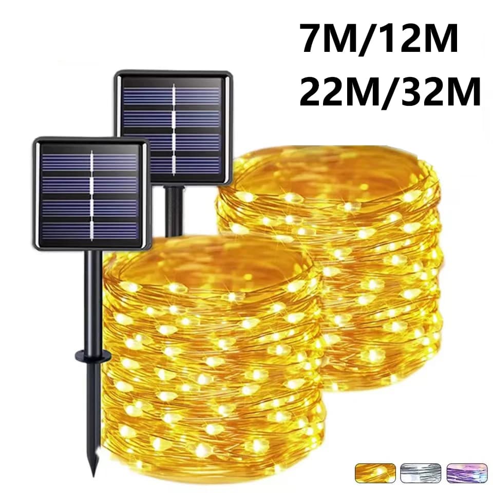 32M/22M/12M/7M Solar Fairy Lights 8Modes LED Copper Wire Lights Outdoor Xmas Lights Waterproof Garden Garland Decor