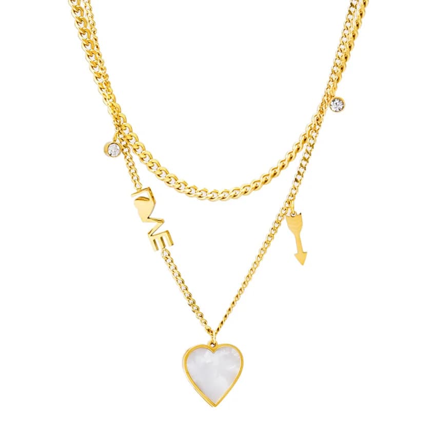 316L Stainless Steel New Fashion Fine Jewelry 2 Layer Zircon Love Cupid's Arrow Charm Chain Choker Necklaces Pendant For Women