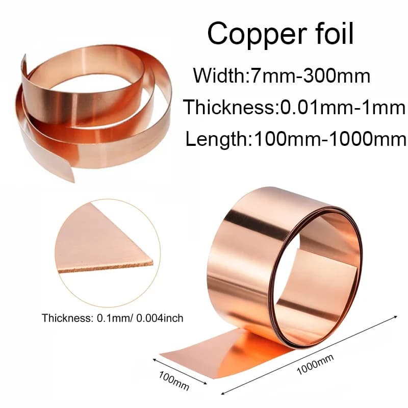 1pcs Copper plate roll 0.01-1mm thick x7mm-300mm wide Copper Foil plate 99.9% Pure Copper Cu Metal Sheet Foil Length:100-1000mm