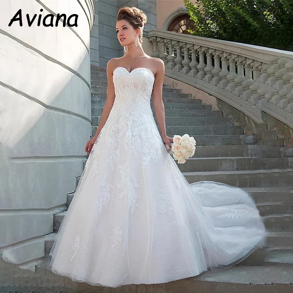 Customized Elegant Long Wedding Dresses Lace Sweetheart Floor-Length A-Line Brides Dress Women Vestidos De Novias 2025