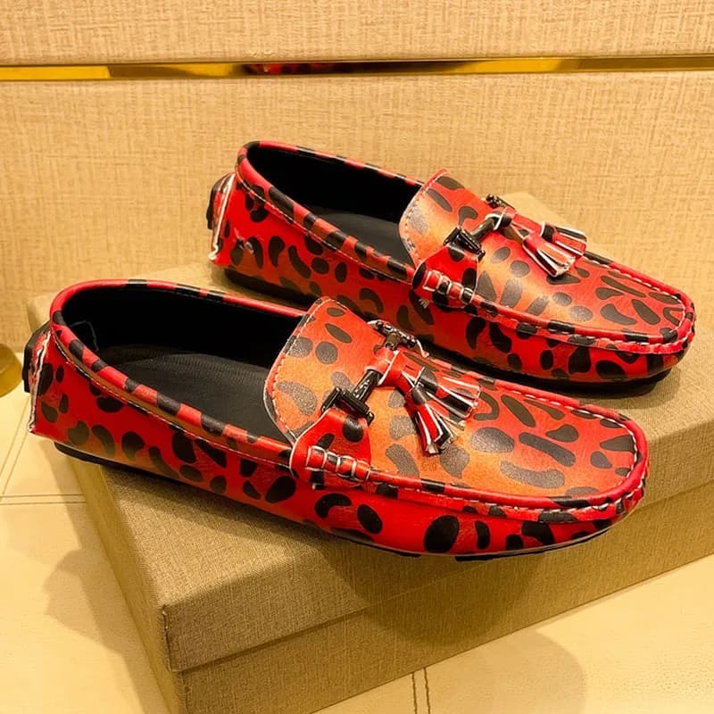 New Fashion Leopard Printed Luxury Loafers Men Comfortable Leather Casual Shoes Men Slip-on Driving Shoes Big Size 48 Moccasins