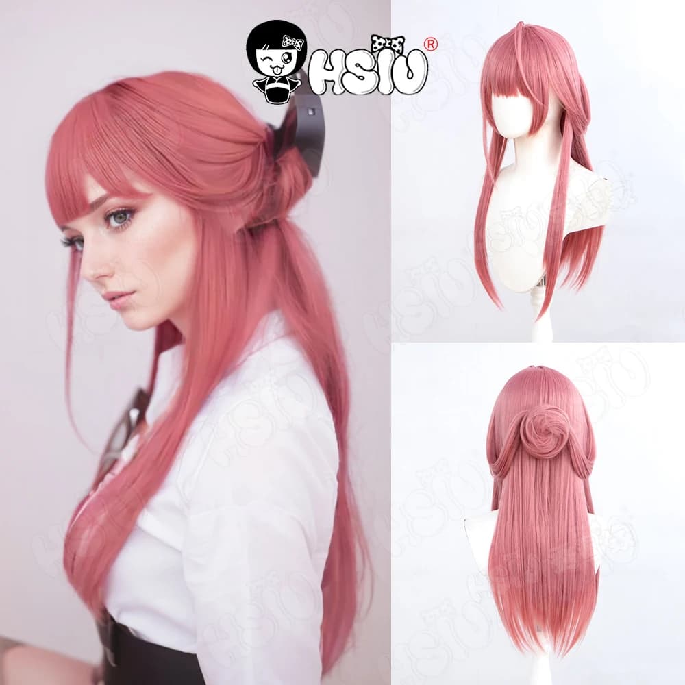 Rikuhachima Aru Cosplay Wig Fiber synthetic wig「HSIU 」60CM Smoke pink long Wig+Wig cap Game Blue Archive cosplay Wig