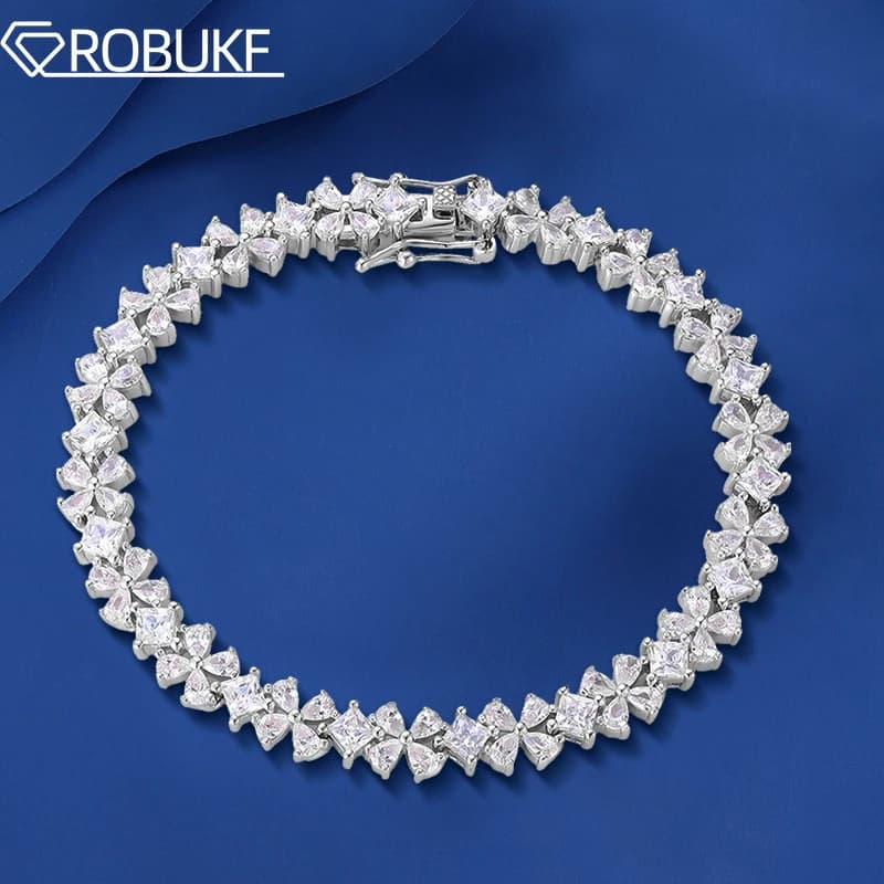 S925 Sterling Silver Four Leaf Clover Bracelet For Women Princess Pear Cut Diamond Zircon Bracelets Trendy Wedding Jewelry Gifts