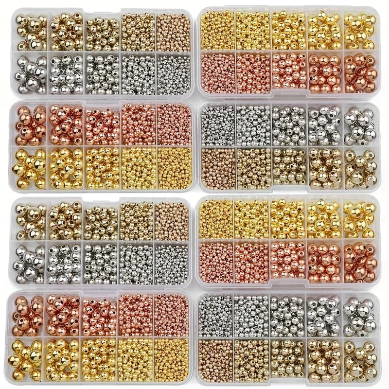 950PCS 3/4/6/8/10MM CCB Gold Silver Spacer Round Loose Beads DIY Set Box For Bracelet Necklace Jewelry Making Accessories