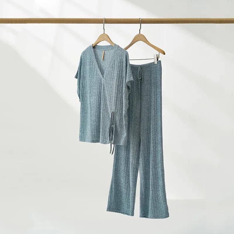 Summer Soft Women's Home Clothing Pajamas New Set Short Sleeved Simple Loose Pants Pure Desire Style Cotton Silk V-neck Nightshi