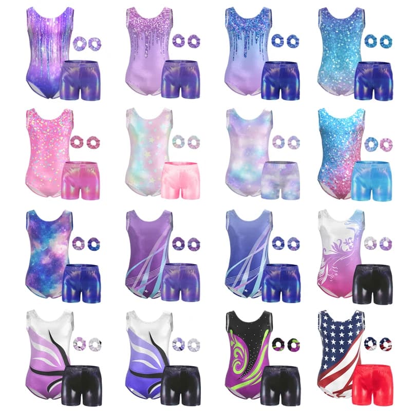 Girls  Vest  Gymnastics Leotard Sparkle 4 Piece Dance Unitard for Kids Toddler Athletic Tumbling Outfits