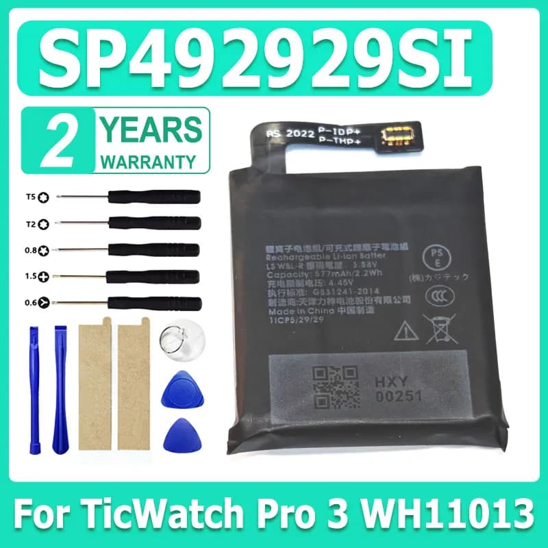 NEW Battery for TicWatch Pro 3 battery GPS Wear OS Smartwatch 3.88V 577mAh SP492929SI WH11013 + Tool