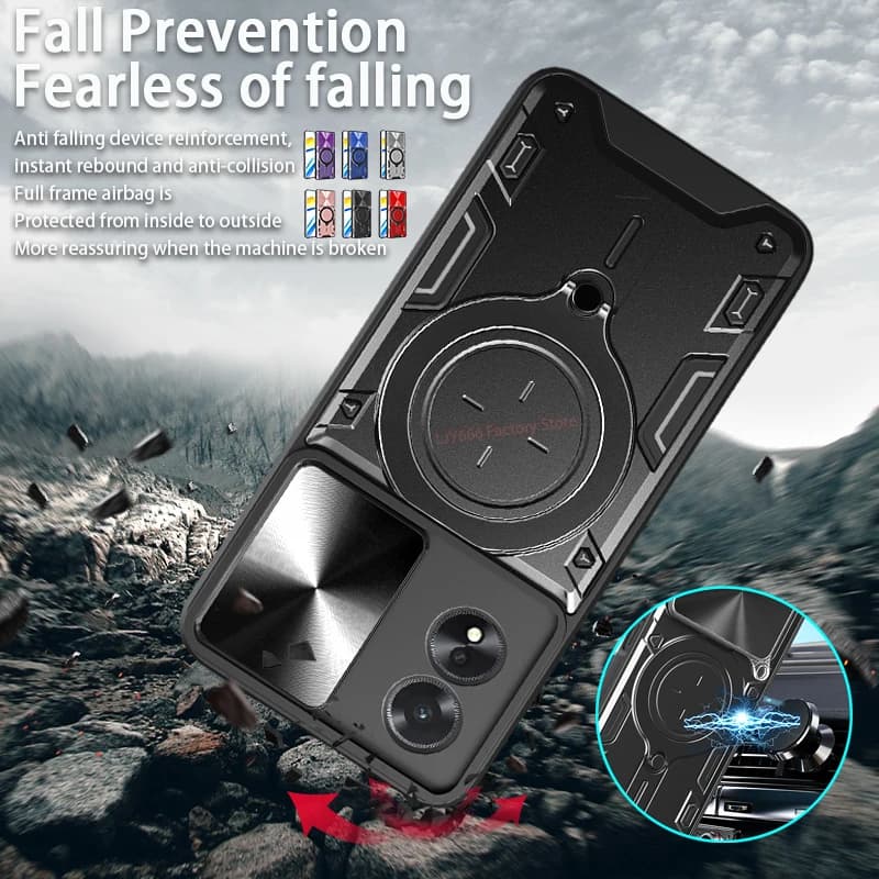 For Oppo A38 4G Case Armor Slide Lens Protect Phone Case For OppoA38 Orro Appo A 38 38A CPH2579 6.56" Car Holder Ring Back Cover