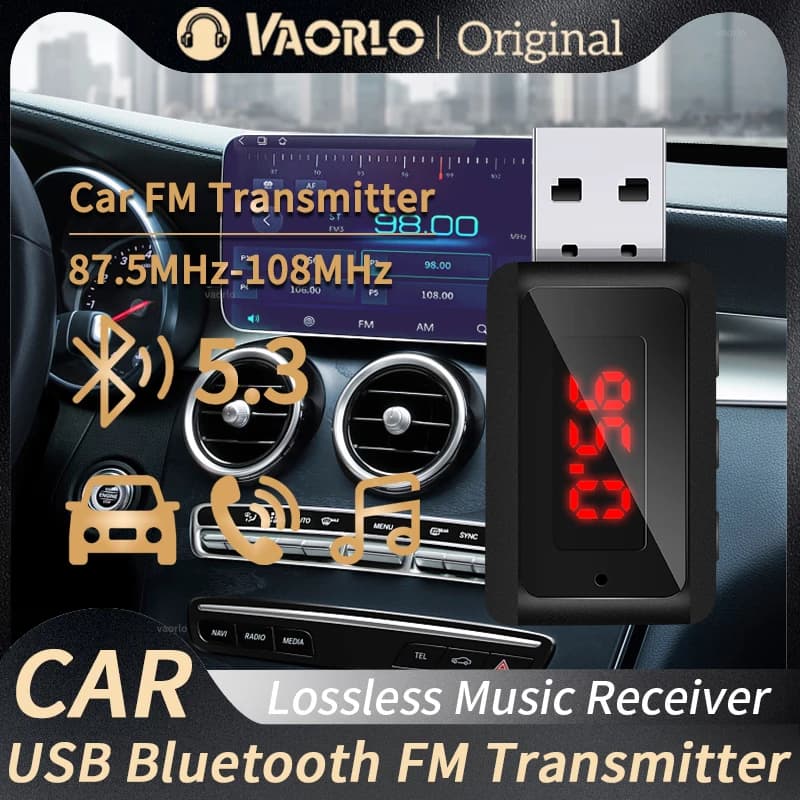 Car Bluetooth 5.3 Transmitter Receiver Handsfree Call Mini USB Power Car Kit Auto Stereo Wireless Audio Adapter For Car FM Radio