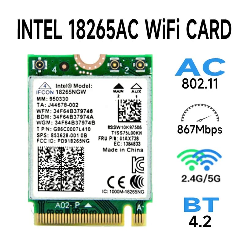 802.11ac Wireless Wlan Mini Wi-Fi Card for Intel Tri-Band Wireless AC 18265 867Mbps WiFi + Bluetooth 4.2 Network Adapter  18265