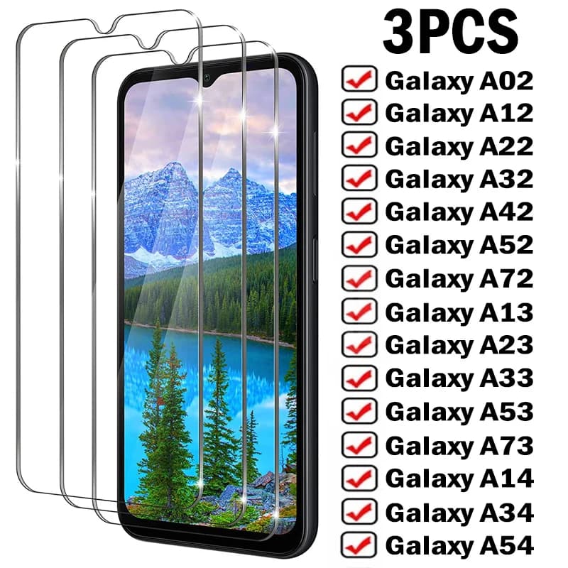 3Pcs Full Screen Protectors For Samsung Galaxy A12 A22 A32 A52S  A13 A33 on Samsung A53 A72 A73 A54 A14 A24 A34 Tempered Glass