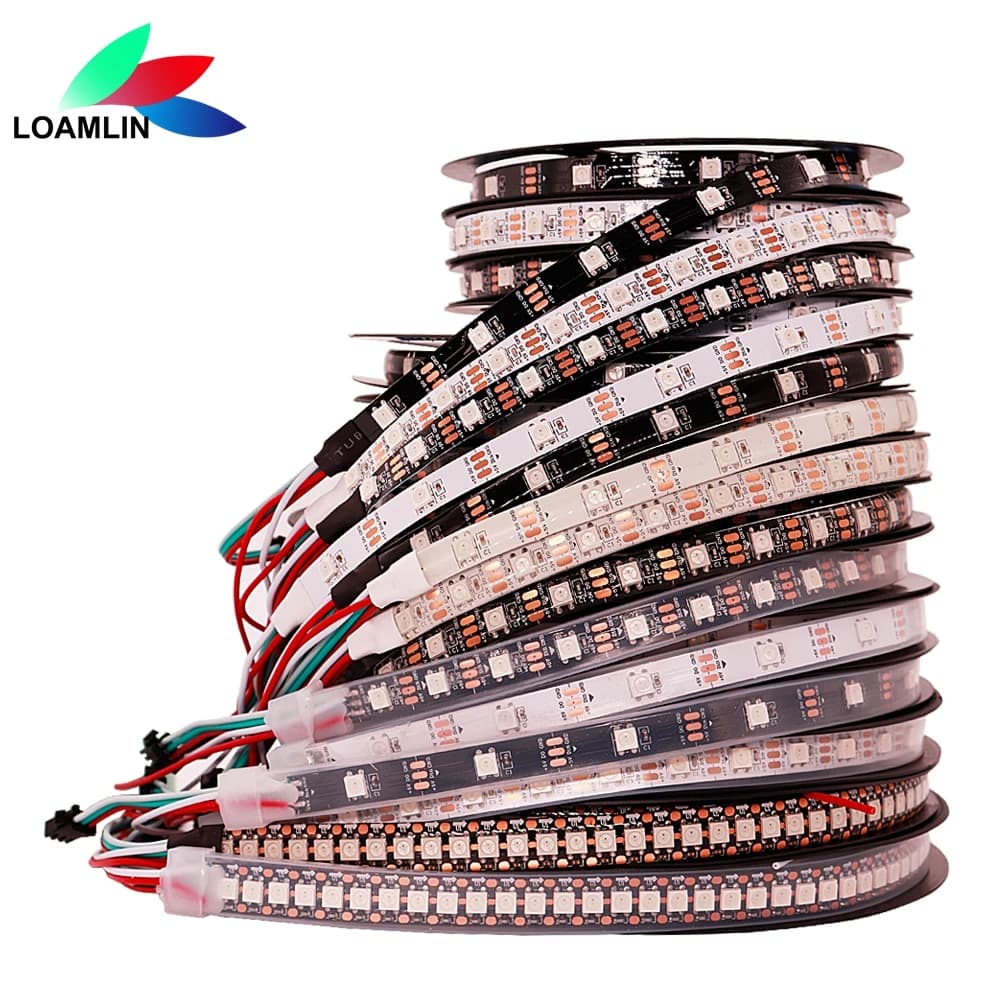 WS2812B Smart RGB LED Strip WS2812 Individually Addressable Led Lighting soft lamp 30/60/144Leds Black/White PCB IP30/65/67 DC5V