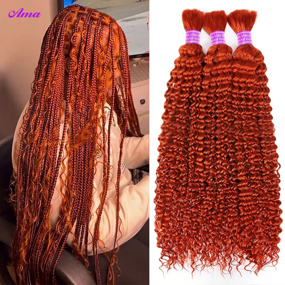 Ginger Bulk Human Hair For Braiding Deep Wave Human Hair Bundles No Weft Colored Human Bundles For Women Hair Extensions 100g