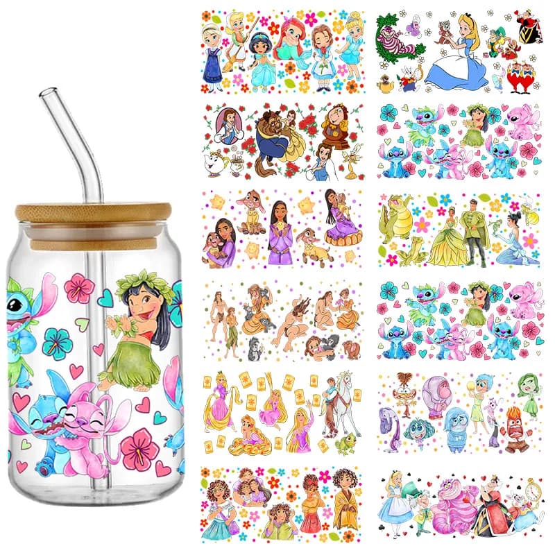 Disney Animated Movie Princess 16OZ UV DTF Cup Wrap Transfer Sticker Waterproof Transfers Decals For 16OZ  Bottle DIY Custom